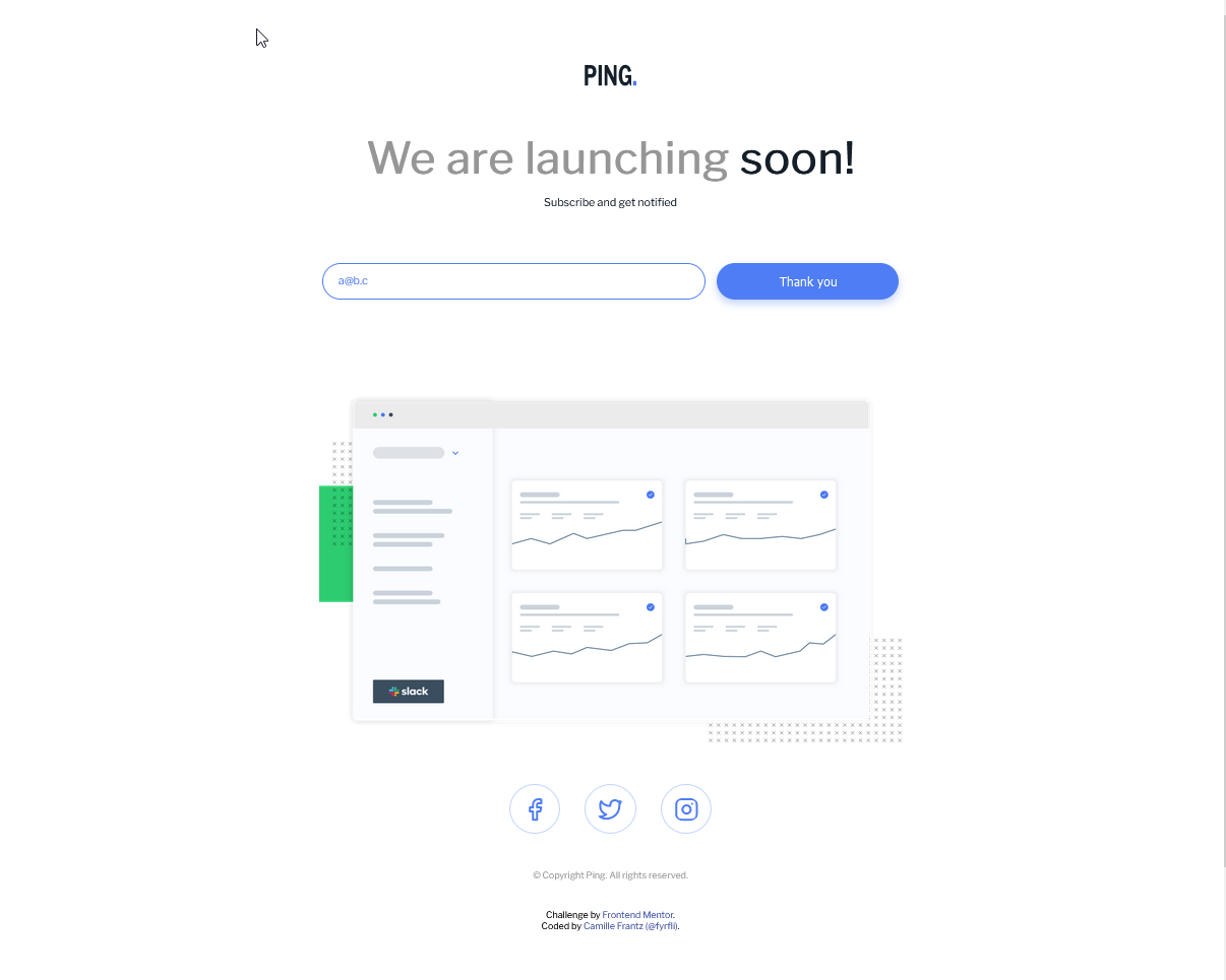 Solution to the Ping Coming Soon page Challenge screenshot